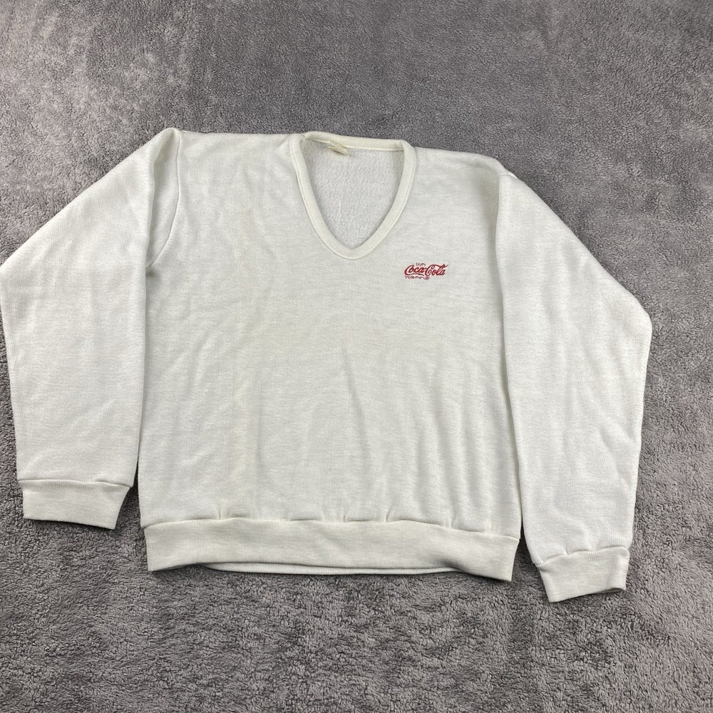 Vtg Artex Coca‎ Cola Pullover Sweater Medium Embroidered V-Neck